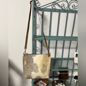 New Hide-on Grey Cream crossbody bag leather purse handbag gift Western Rustic